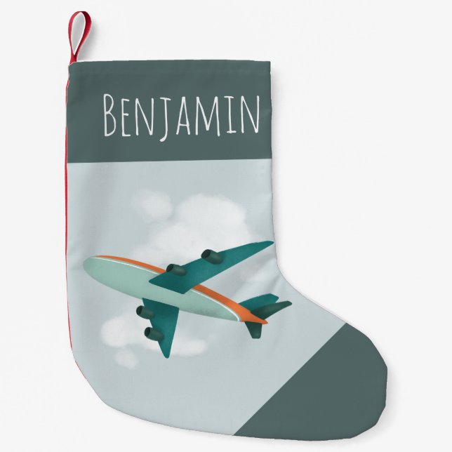 Petite Chaussette De Noël Garçons adorables Avion bleu Voyage Enfants (Devant)