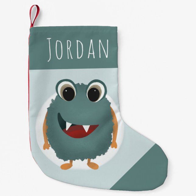 Petite Chaussette De Noël Garçons mignons et amusants Monstre bleu enfants (Devant)