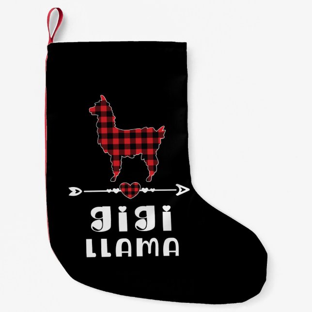 Petite Chaussette De Noël Gigi Llama Christmas Pajama Red Plaid Buffalo Cade (Devant)