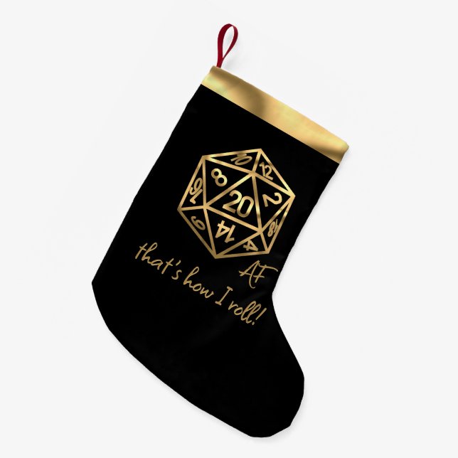Petite Chaussette De Noël Gold D20 Crit AF | Tabletop Dice C'Est Comme Ça Qu (Devant (Accrochage))
