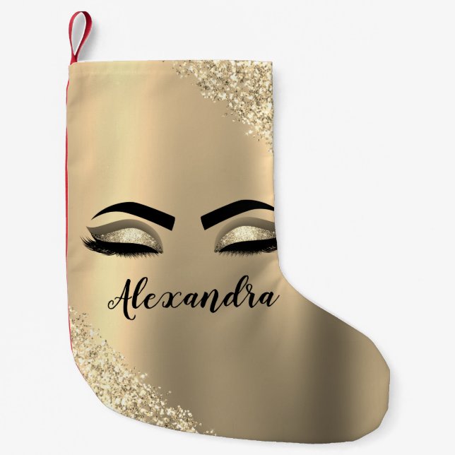 Petite Chaussette De Noël Gold Glitter Sparkle Eyelashes Monogram (Devant)