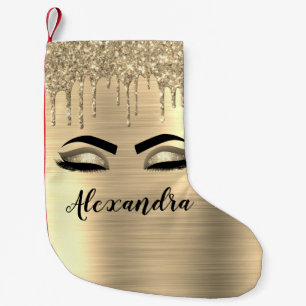 Petite Chaussette De Noël Gold Glitter Sparkle Eyelashes Monogram