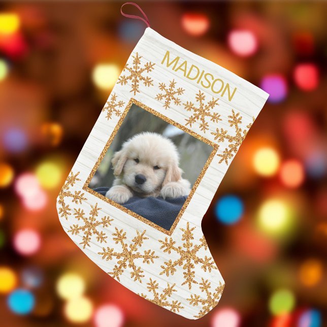 Petite Chaussette De Noël Gold Snowflake Amusants Enfants Ou Animaux Photo (Créateur téléchargé)
