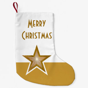 Petite Chaussette De Noël Gold Star print Joyeux Noël or blanc double