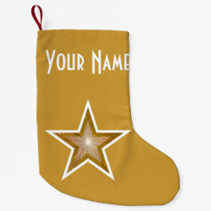 Petite Chaussette De Noël Gold Star print Nom or à deux côtés