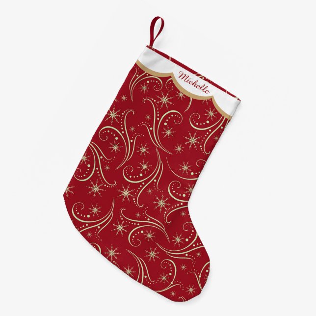 Petite Chaussette De Noël Gold Stars Swirl Personnalisé (Devant (Accrochage))