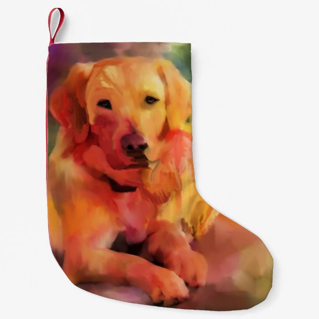 Petite Chaussette De Noël Golden Retriever Chien Aquarelle Art (Devant)