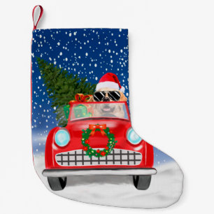Petite Chaussette De Noël Golden Retriever Chien Conduite Voiture En Noël De