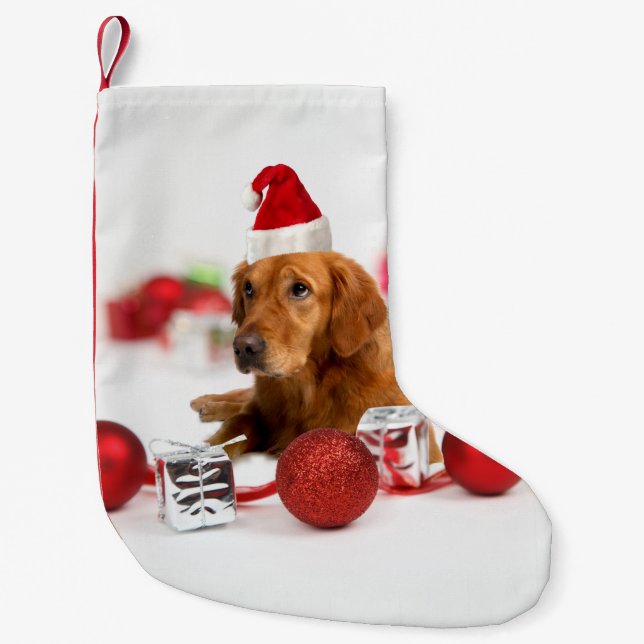 Petite Chaussette De Noël Golden Retriever Chien W Red Santa Hat (Devant)