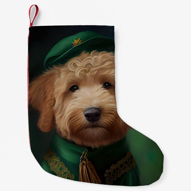 Petite Chaussette De Noël Goldendoodle Dog en tenue de la Saint Patrick (Devant)