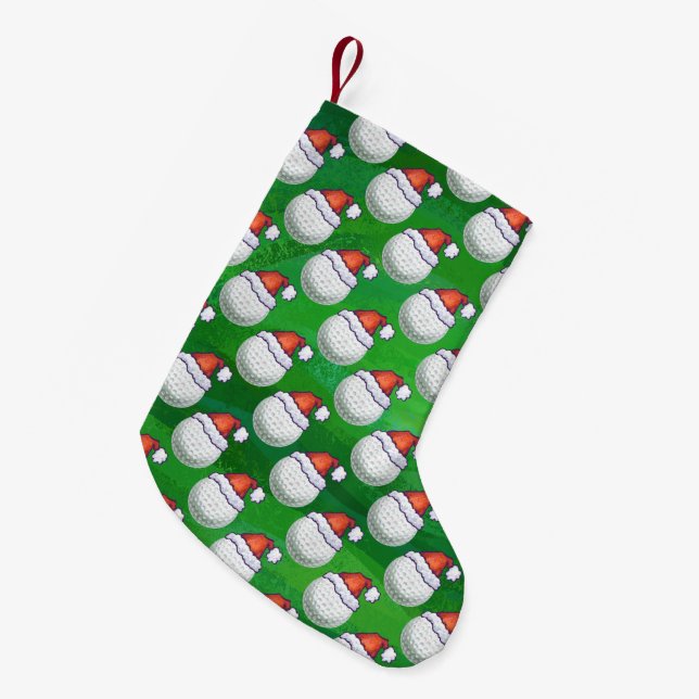 Petite Chaussette De Noël Golf Ball Noël Casquettes sur Vert (Devant (Accrochage))