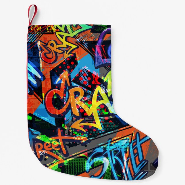 Petite Chaussette De Noël Graffiti lumineux, design graphique urbain. (Devant)