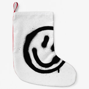 Petite Chaussette De Noël graffiti visage souriant émoticon en noir sur blan