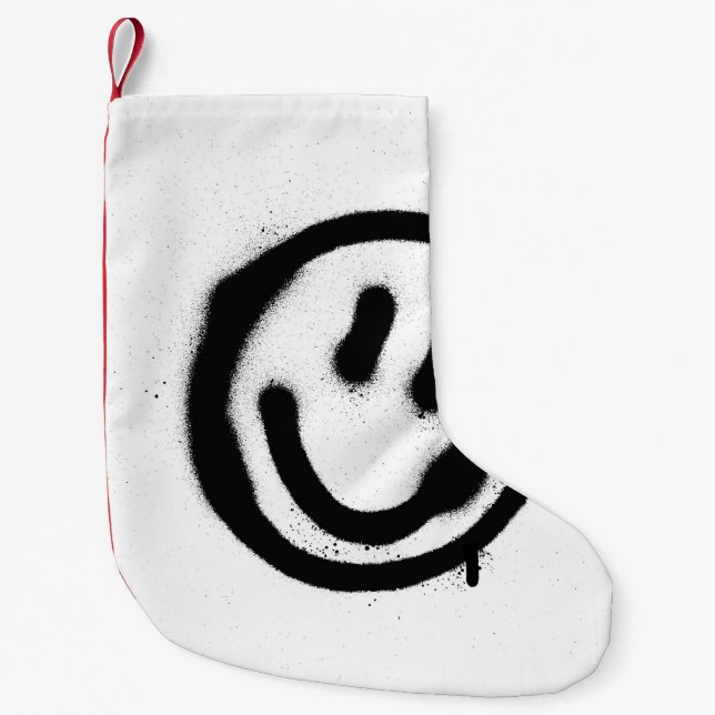 Petite Chaussette De Noël graffiti visage souriant émoticon en noir sur blan (Devant)