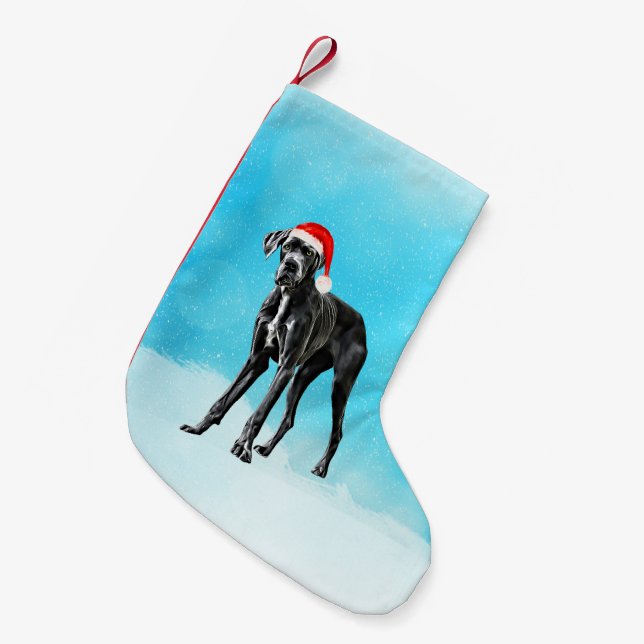Petite Chaussette De Noël Grand Chien Danse En Casquette Noël Neige (Devant (Accrochage))