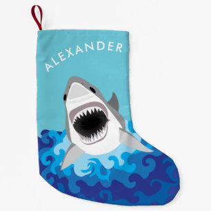 Petite Chaussette De Noël Grand requin blanc Drôle Cartoon Nom personnalisé