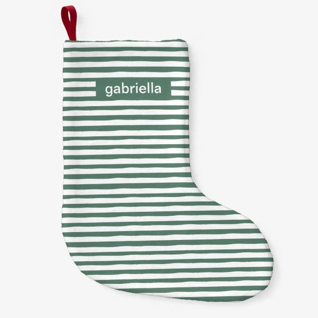 Petite Chaussette De Noël Grandes vertes simples avec nom (Devant)