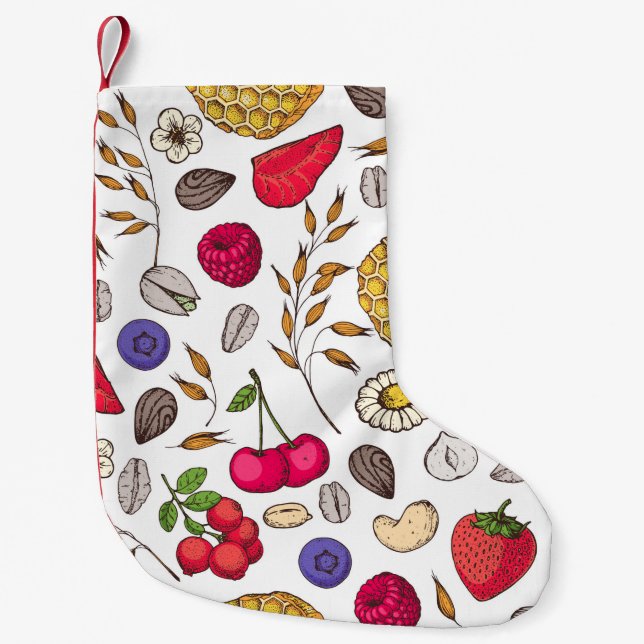 Petite Chaussette De Noël Granola, motif muesli sans soudure. Main des floco (Devant)
