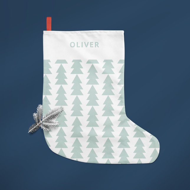 Petite Chaussette De Noël Graphique d'arbre de Noël bleu géométrique moderne (Créateur téléchargé)
