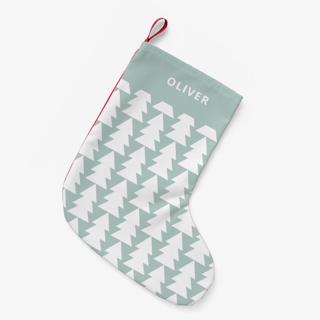 Petite Chaussette De Noël Graphique d'arbre de Noël bleu géométrique moderne (Devant (Accrochage))