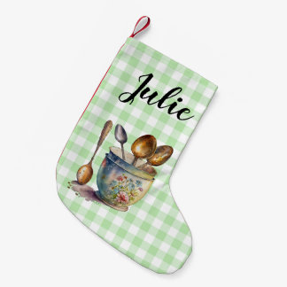 Petite Chaussette De Noël "Green and White Checkered - Spoons in Cup