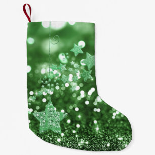 Petite Chaussette De Noël Green Bokeh Faux Parties scintillant et étoiles