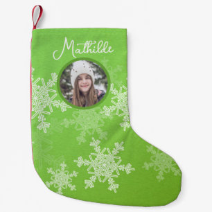 Petite Chaussette De Noël Green White Snowflakes Minimaliste Photo de Noël