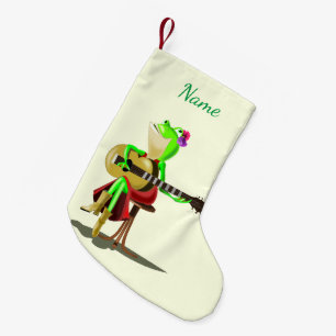 Petite Chaussette De Noël Grenouille avec guitare Noël Stocker Personnalisé 