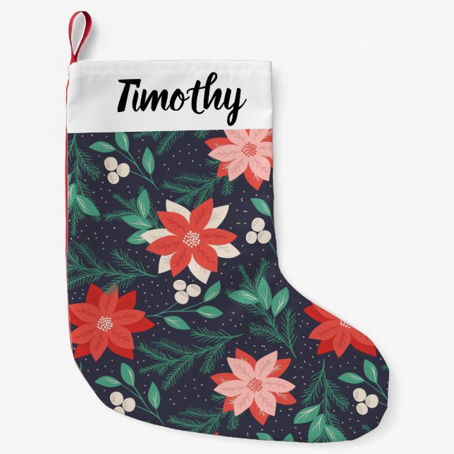 Petite Chaussette De Noël Gros Poinsettias de Noël Rouge et Blanc (Devant)