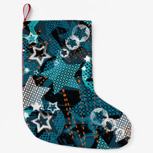 Petite Chaussette De Noël Grunge star motif, design pour enfants ludique.