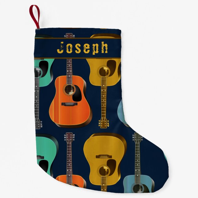 Petite Chaussette De Noël Guitare Player Double face Nom Ado Garçons (Devant)