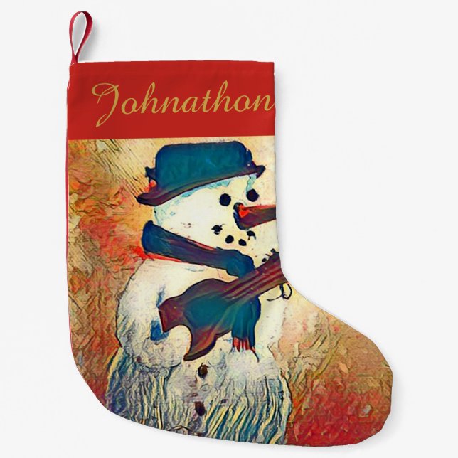 Petite Chaussette De Noël Guitare Snowman Personnalisé (Devant)