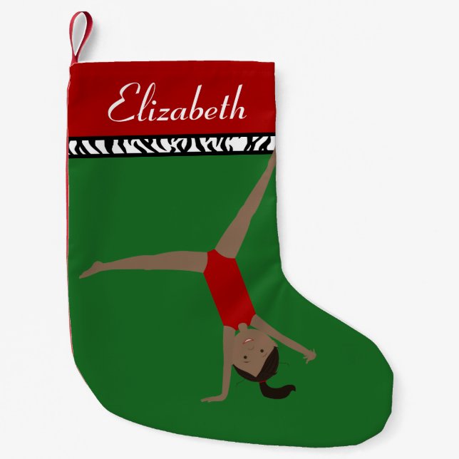 Petite Chaussette De Noël Gymnaste des cheveux noirs Noël personnalisé (Devant)