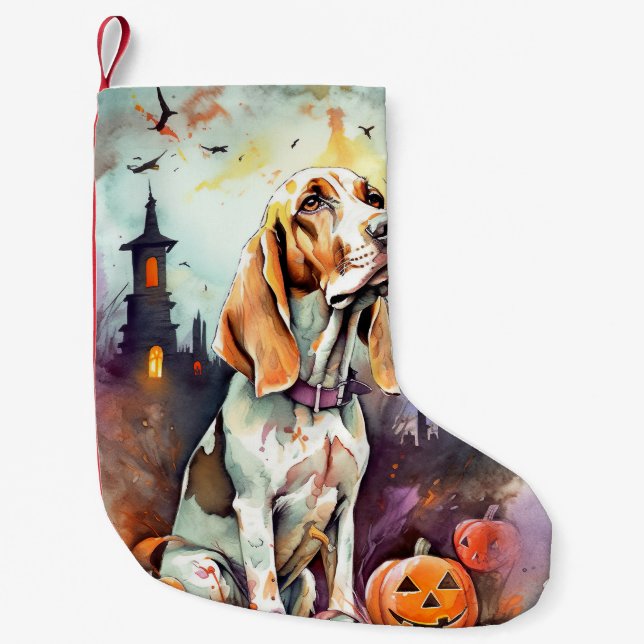 Petite Chaussette De Noël Halloween Basset Hound Avec Crainte Citrouille (Devant)