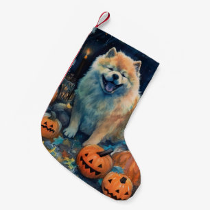 Petite Chaussette De Noël Halloween Chow Chow Avec La Peur Citrouille