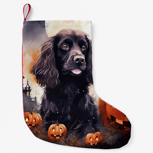 Petite Chaussette De Noël Halloween Cocker Spaniel Avec Citrouilles (Devant)