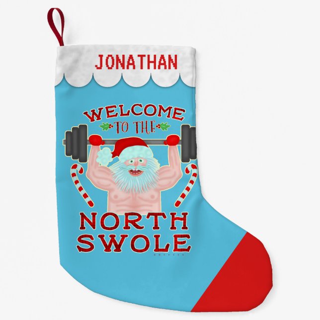 Petite Chaussette De Noël Haltérophile drôle du père noël Swole de Noël (Devant)