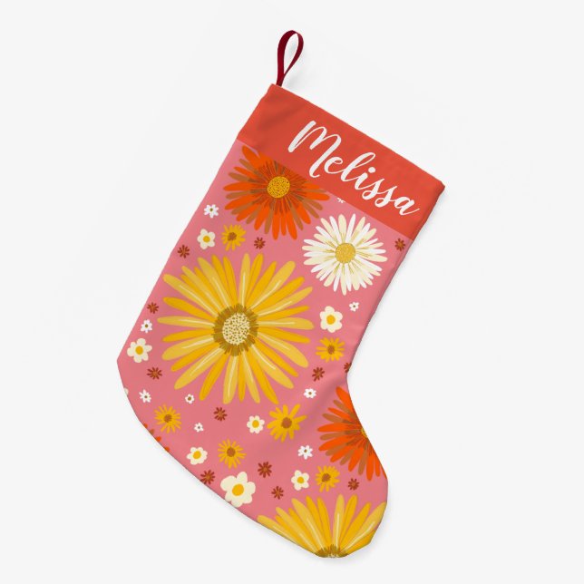 Petite Chaussette De Noël Happy Daisies Motif PERSONNALISÉ (Devant (Accrochage))