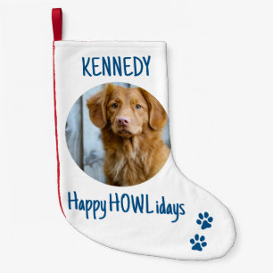 Petite Chaussette De Noël Happy HOWLidays Blue Grey Photo pour animaux de co