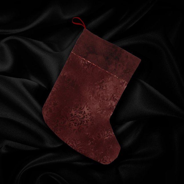 Petite Chaussette De Noël Henné Romance | Red Satiny Grunge Damask (Créateur téléchargé)