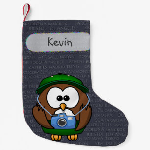 Petite Chaussette De Noël hibou touristique (garçon) Stockage de Noël