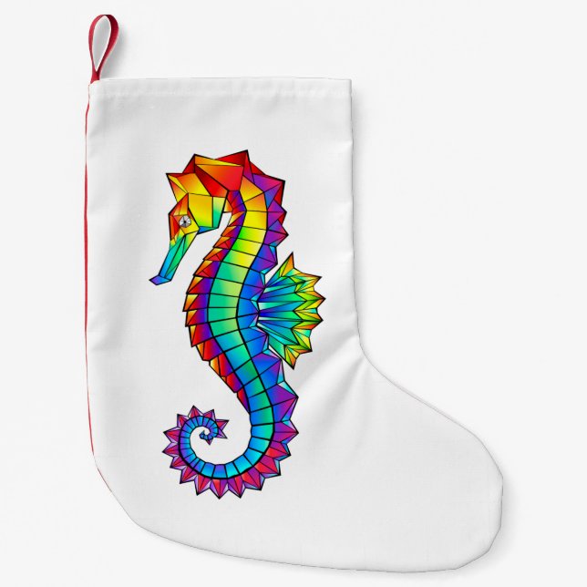 Petite Chaussette De Noël Hippocampe polygonal arc-en-ciel (Devant)