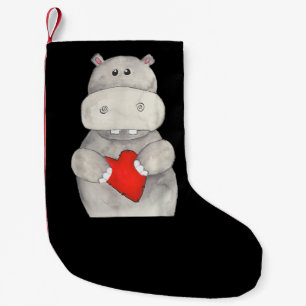 Petite Chaussette De Noël Hippopotame mignon tenant le coeur   Love Hippo