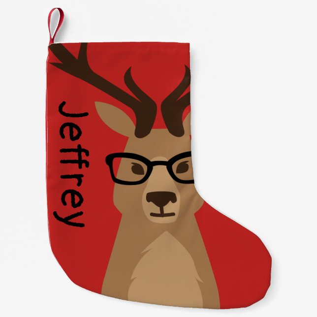 Petite Chaussette De Noël Hipster Deer Personnalisé (Devant)