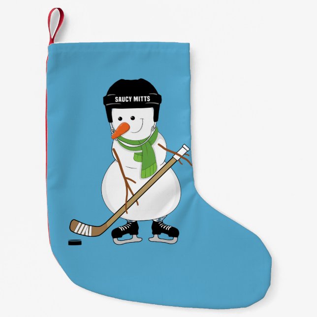 Petite Chaussette De Noël Hockey Snowman Stick et patins Noël (Devant)