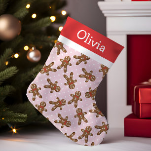Petite Chaussette De Noël Homme en pain d'épices à pois roses