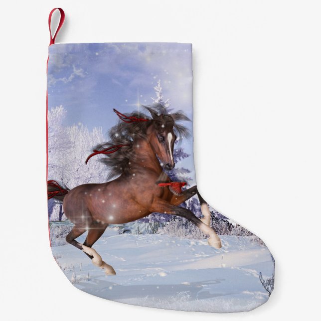 Petite Chaussette De Noël Horse et Noël cardinal (Devant)