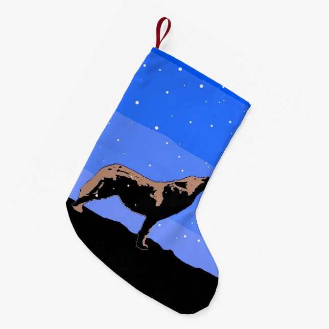Petite Chaussette De Noël Howling Wolf en hiver - Art faunique original (Devant (Accrochage))