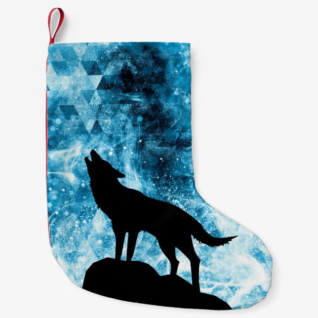 Petite Chaussette De Noël Howling Wolf Hiver neige bleue fumée Abstraite (Devant)