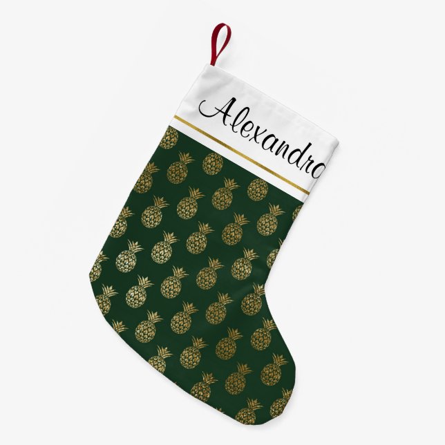 Petite Chaussette De Noël Huile d'or et ananas tropicaux hawaïens vert (Devant (Accrochage))
